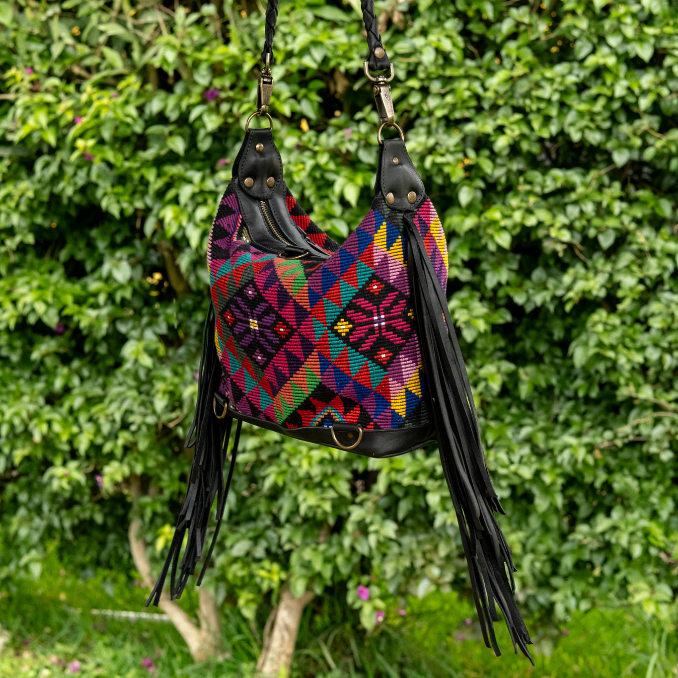 BEATRIZ MINI CDB WITH FRINGE - OOAK HUIPIL - BLACK - NO. 16505