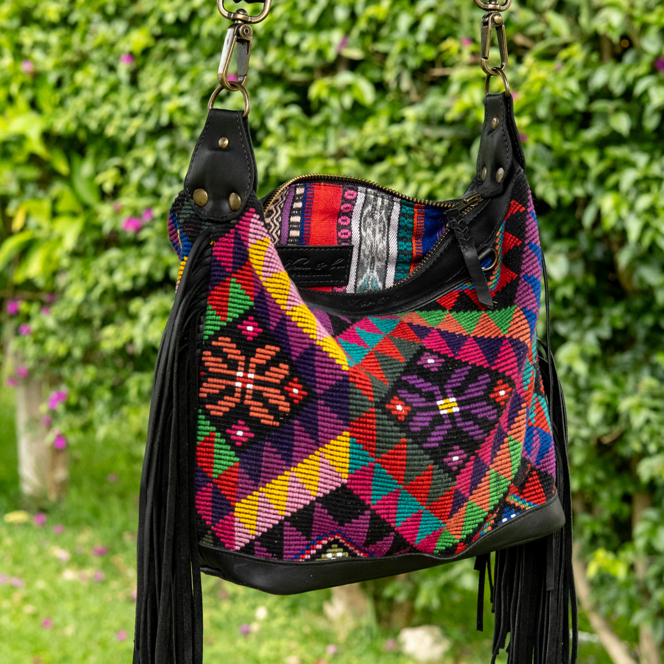 BEATRIZ MINI CDB WITH FRINGE - OOAK HUIPIL - BLACK - NO. 16505