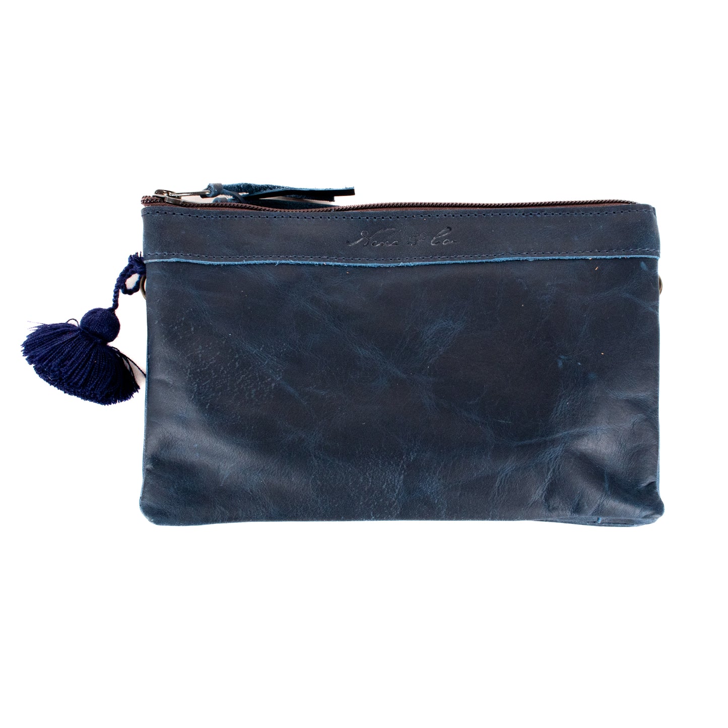 **SHIP WINDOW** DOUBLE CLUTCH + VIVI STRAP SET - FULL LEATHER - NAVY