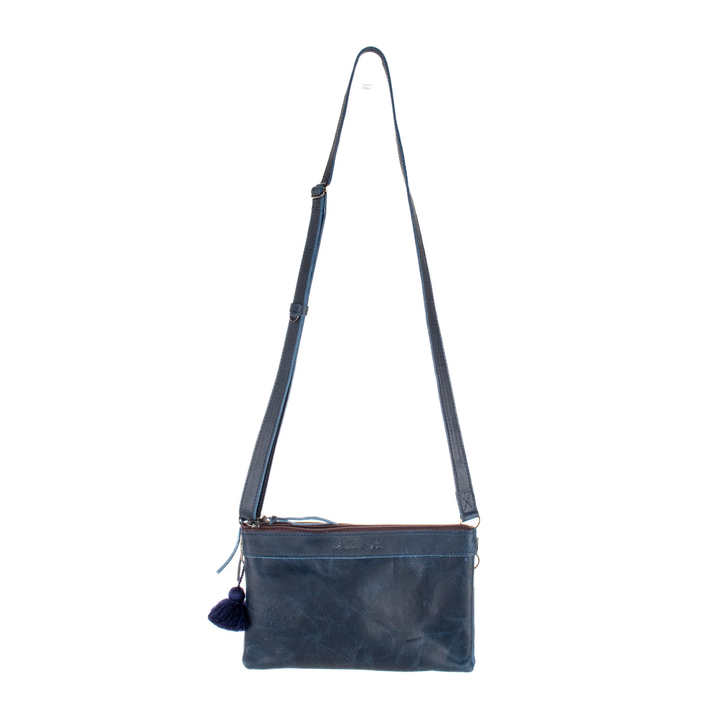 **SHIP WINDOW** DOUBLE CLUTCH + VIVI STRAP SET - FULL LEATHER - NAVY