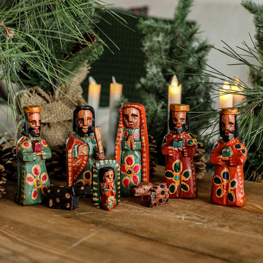 HAND PAINTED WOODEN NATIVITY - LARGE - NO. 10007