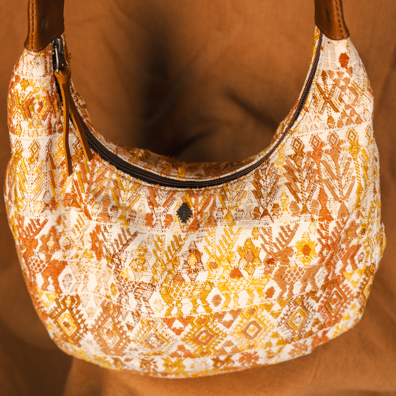 BOHO SADDLE BAG - OOAK HUIPIL - CAFE - NO. 13533