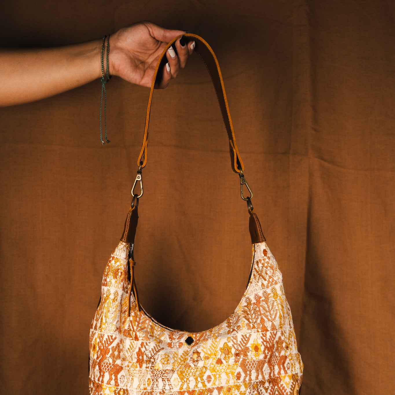 BOHO SADDLE BAG - OOAK HUIPIL - CAFE - NO. 13533