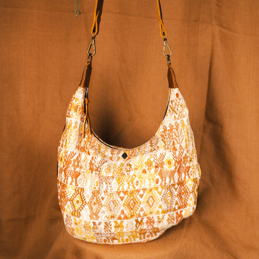 BOHO SADDLE BAG - OOAK HUIPIL - CAFE - NO. 13533