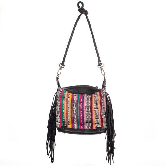 BEATRIZ MINI CONVERTIBLE DAY BAG WITH FRINGE - CORTE DE PLAYA - BLACK - NO. 26820