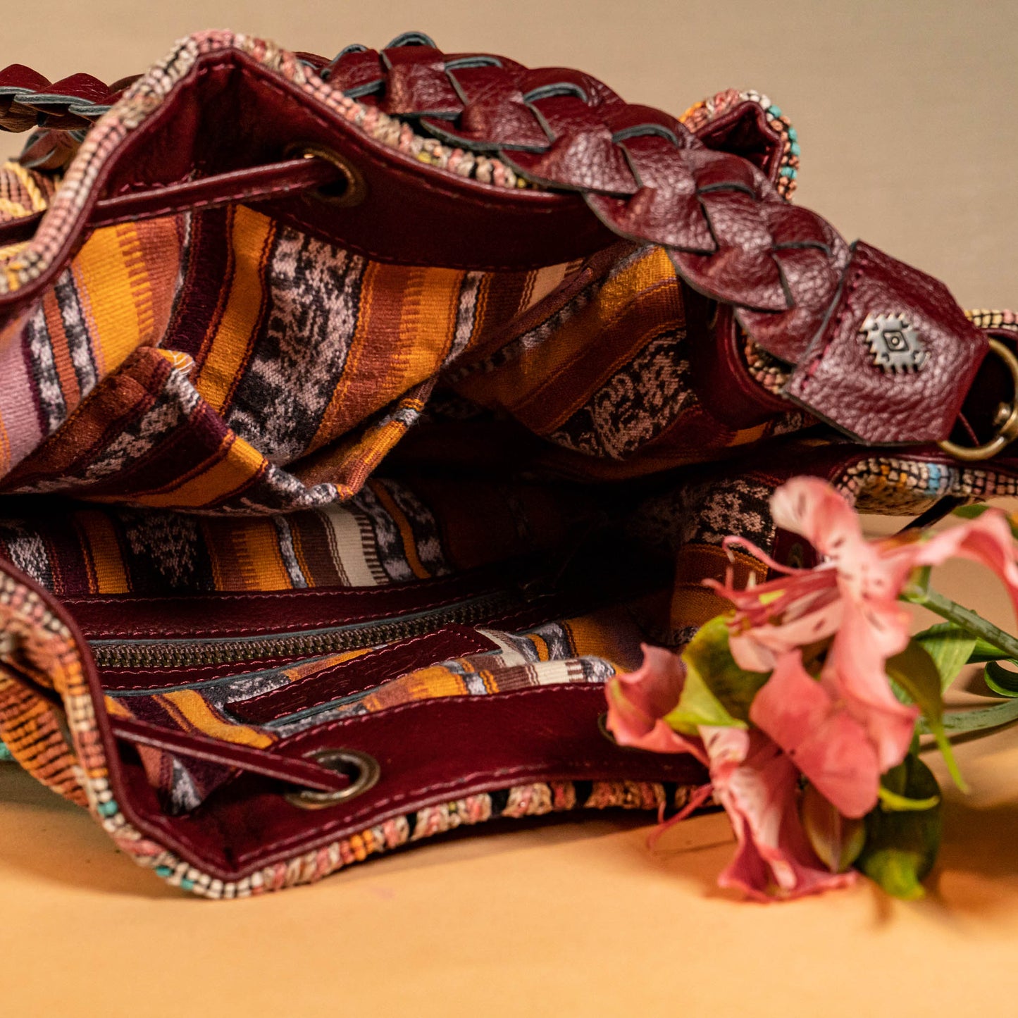 DRAWSTRING BUCKET BAG - OOAK HUIPIL - AMARANTH - NO. 16056