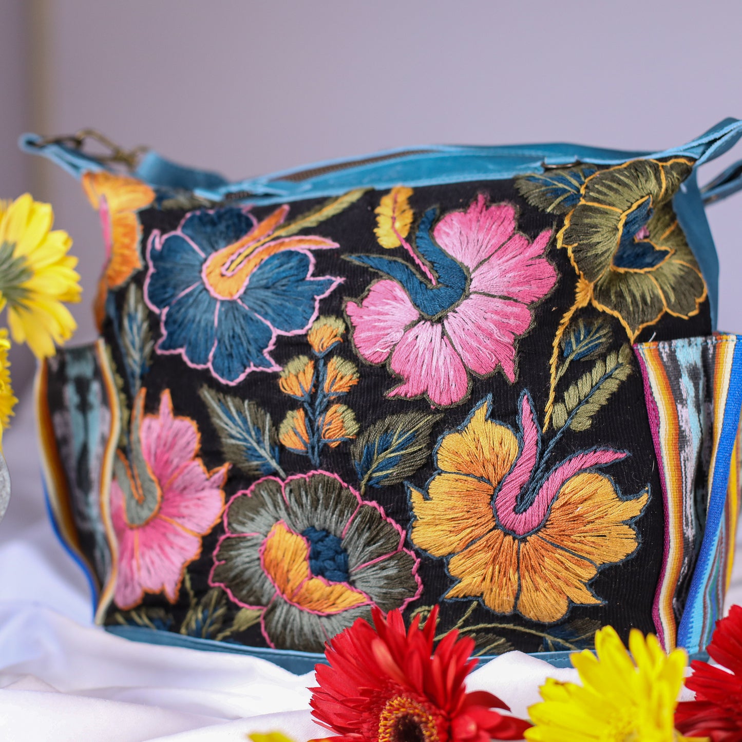 BEATRIZ MCDB + DIAMANTE STRAP - H&S EMBROIDERED FLORAL - CERULEAN - NO. 200553