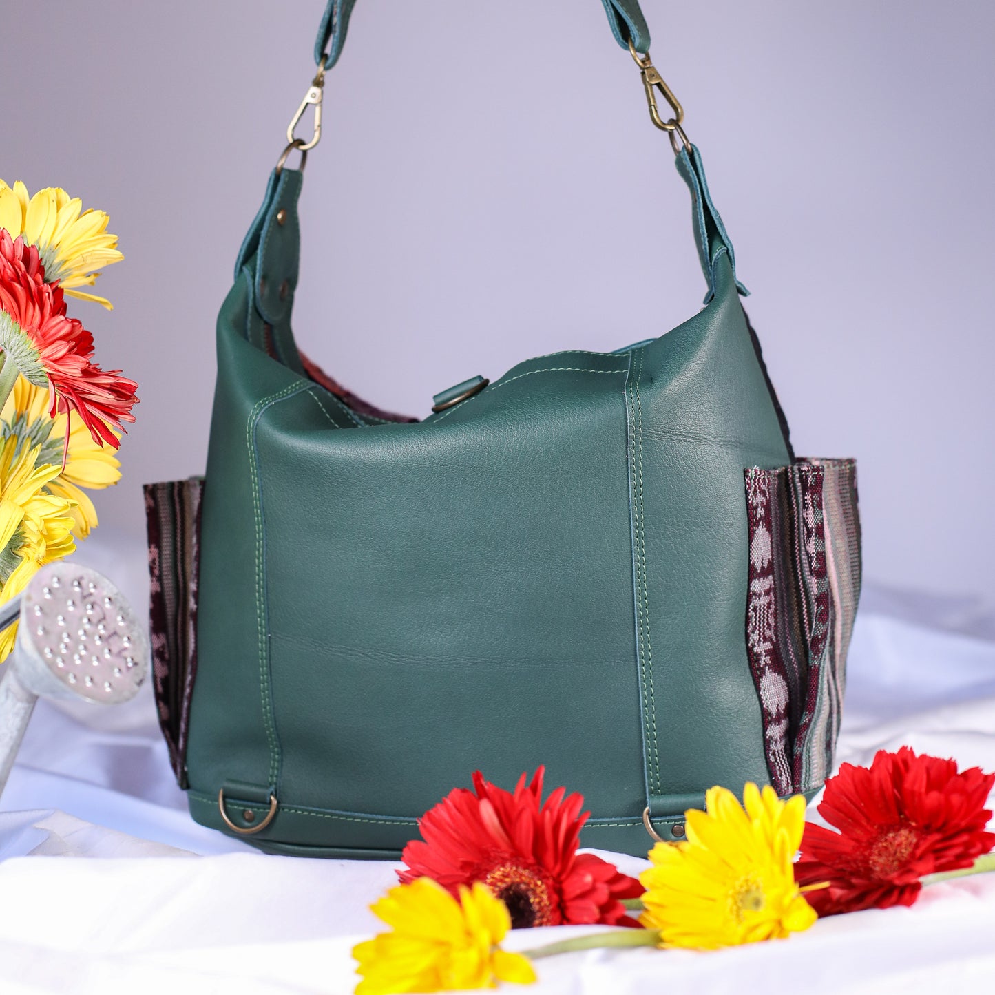 BEATRIZ MCDB + DIAMANTE STRAP - H&S EMBROIDERED FLORAL - EVERGREEN - NO. 200554