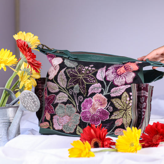 BEATRIZ MCDB + DIAMANTE STRAP - H&S EMBROIDERED FLORAL - EVERGREEN - NO. 200554