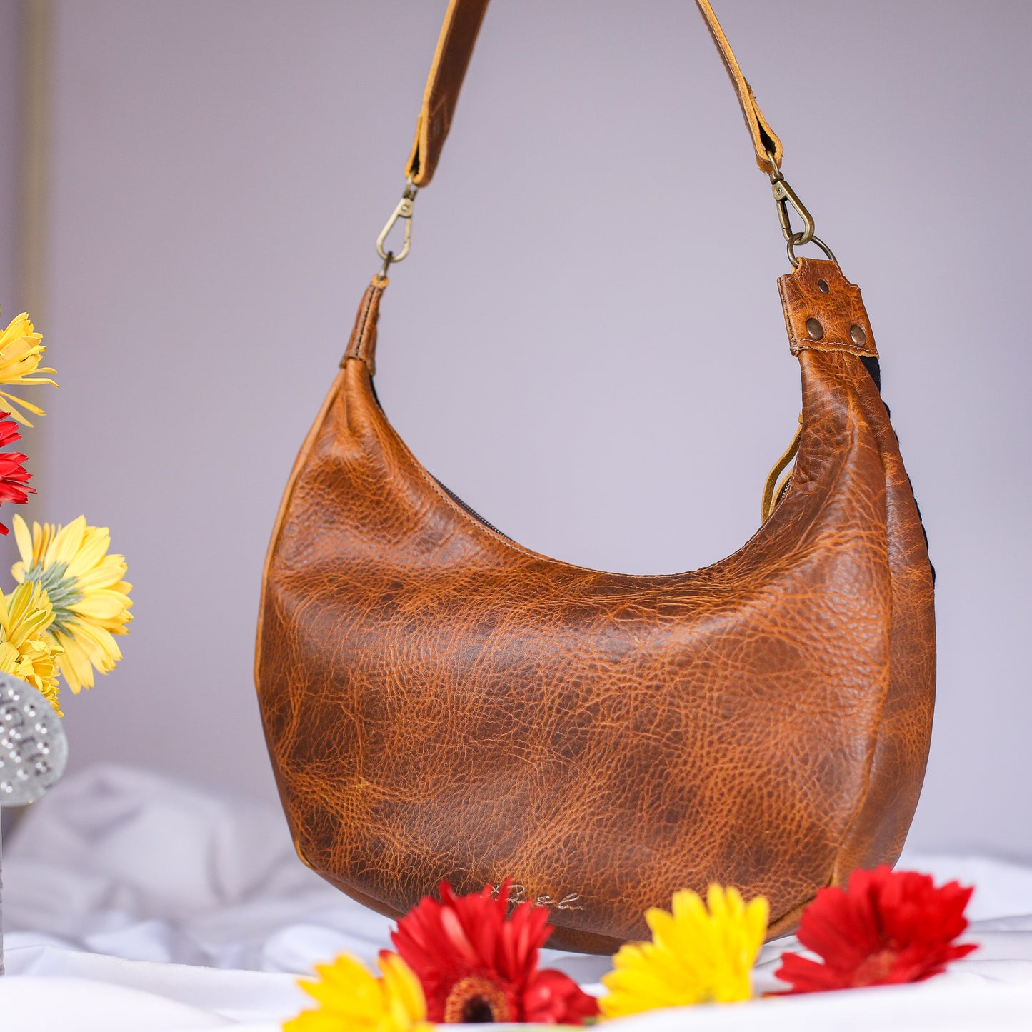 BOHO SADDLE BAG - H&S EMBROIDERED FLORAL - HONEY - NO. 200562