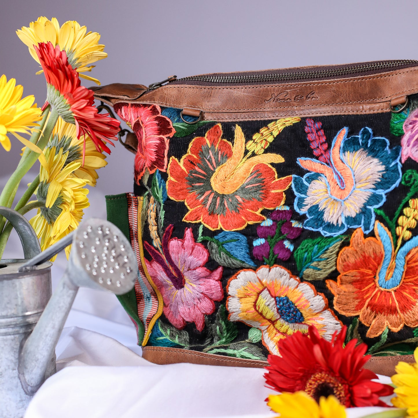 BEATRIZ MCDB + DIAMANTE STRAP - H&S EMBROIDERED FLORAL - FAWN - NO. 200556