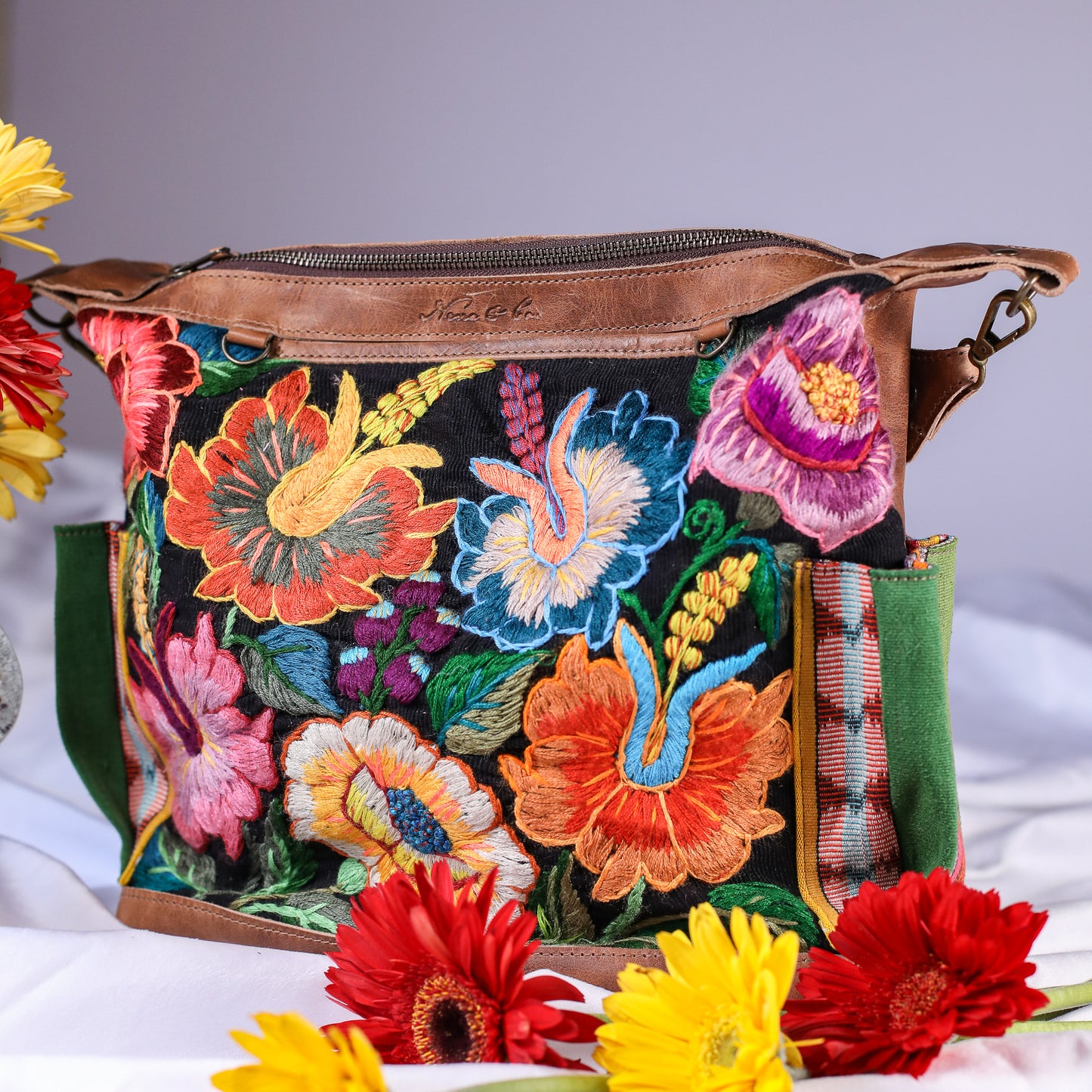 BEATRIZ MCDB + DIAMANTE STRAP - H&S EMBROIDERED FLORAL - FAWN - NO. 200556