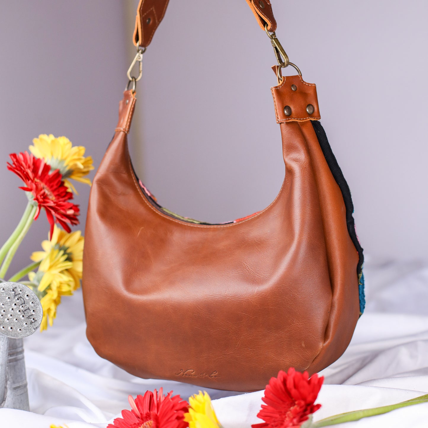 BOHO SADDLE BAG - H&S EMBROIDERED FLORAL - CAFE - NO. 200563
