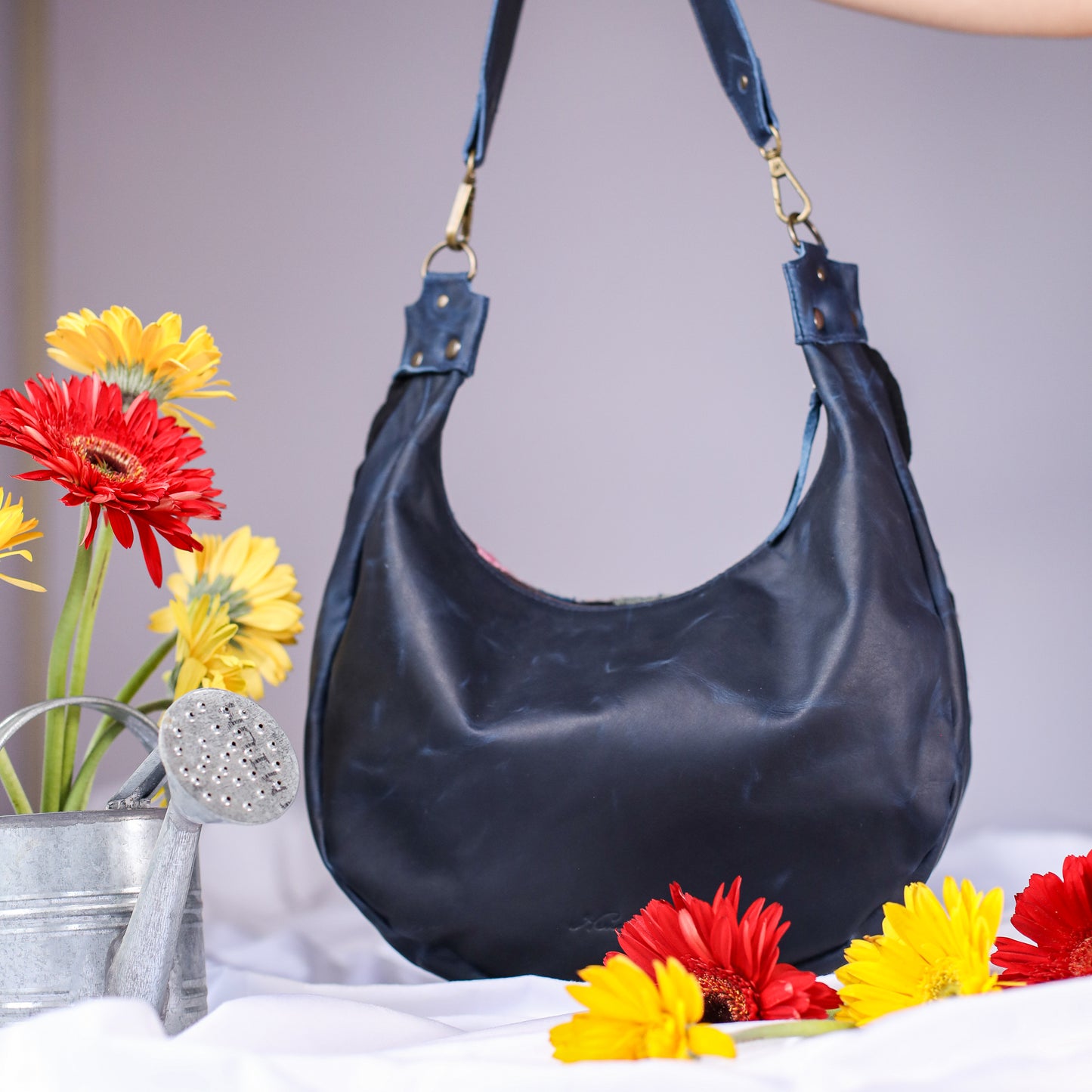 BOHO SADDLE BAG - H&S EMBROIDERED FLORAL - NAVY - NO. 200561