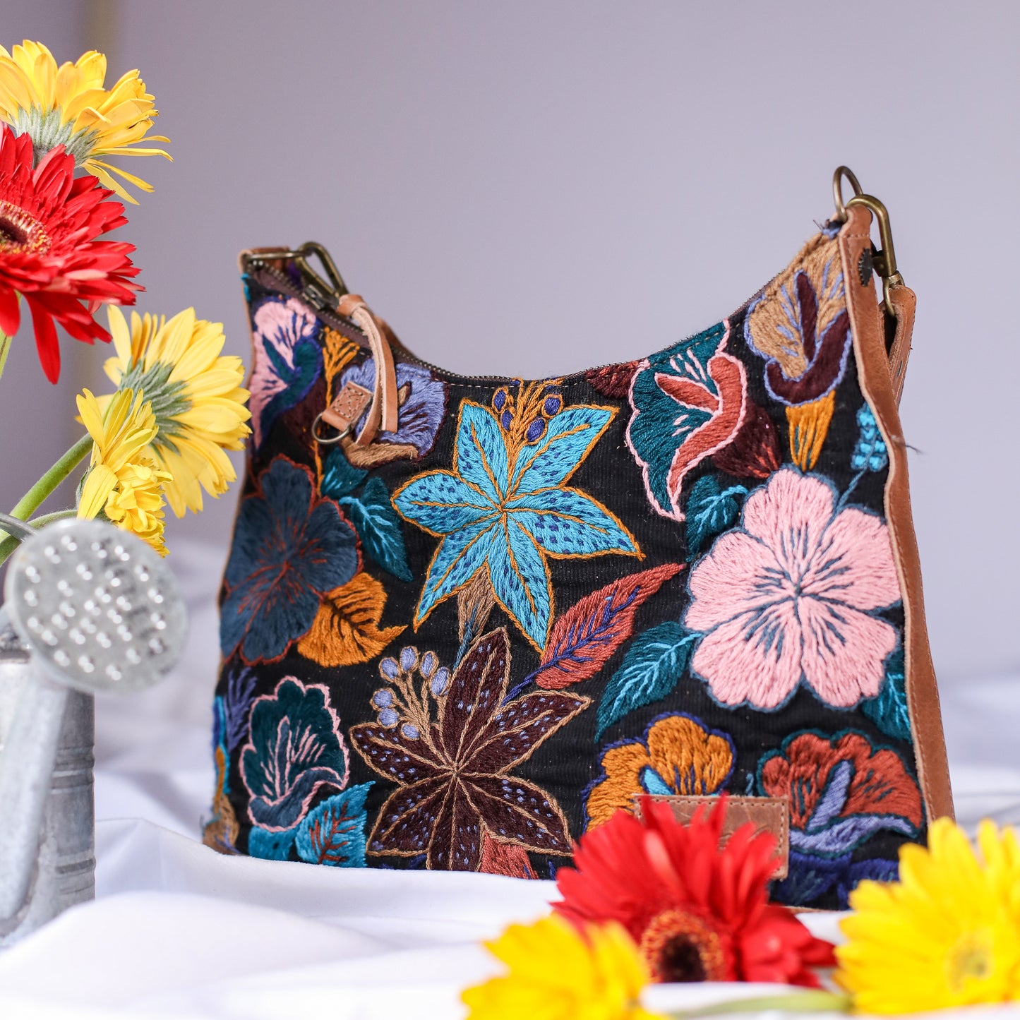 SMALL PENELOPE BAG - H&S EMBROIDERED FLORAL - FAWN - NO. 200695