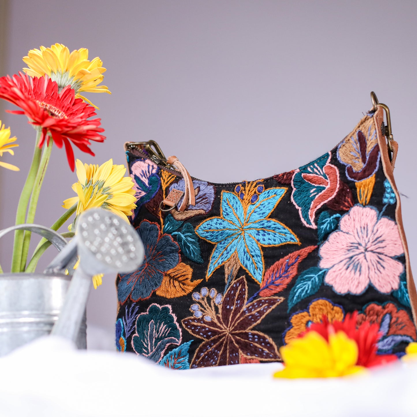 SMALL PENELOPE BAG - H&S EMBROIDERED FLORAL - FAWN - NO. 200695