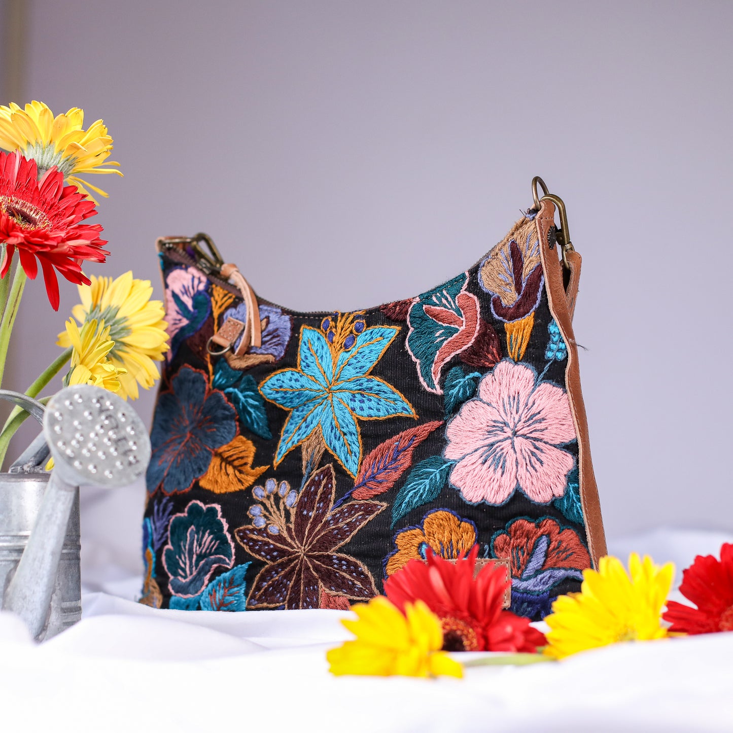 SMALL PENELOPE BAG - H&S EMBROIDERED FLORAL - FAWN - NO. 200695