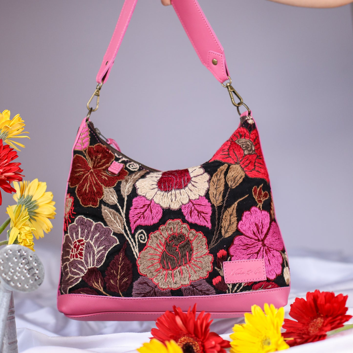 SMALL PENELOPE BAG - H&S EMBROIDERED FLORAL - JAZZY - NO. 200697