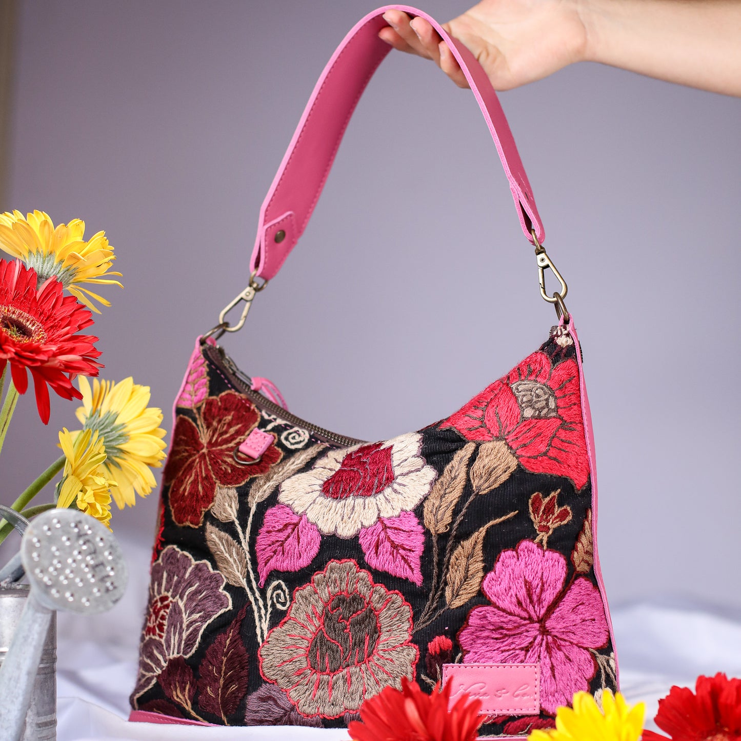SMALL PENELOPE BAG - H&S EMBROIDERED FLORAL - JAZZY - NO. 200697