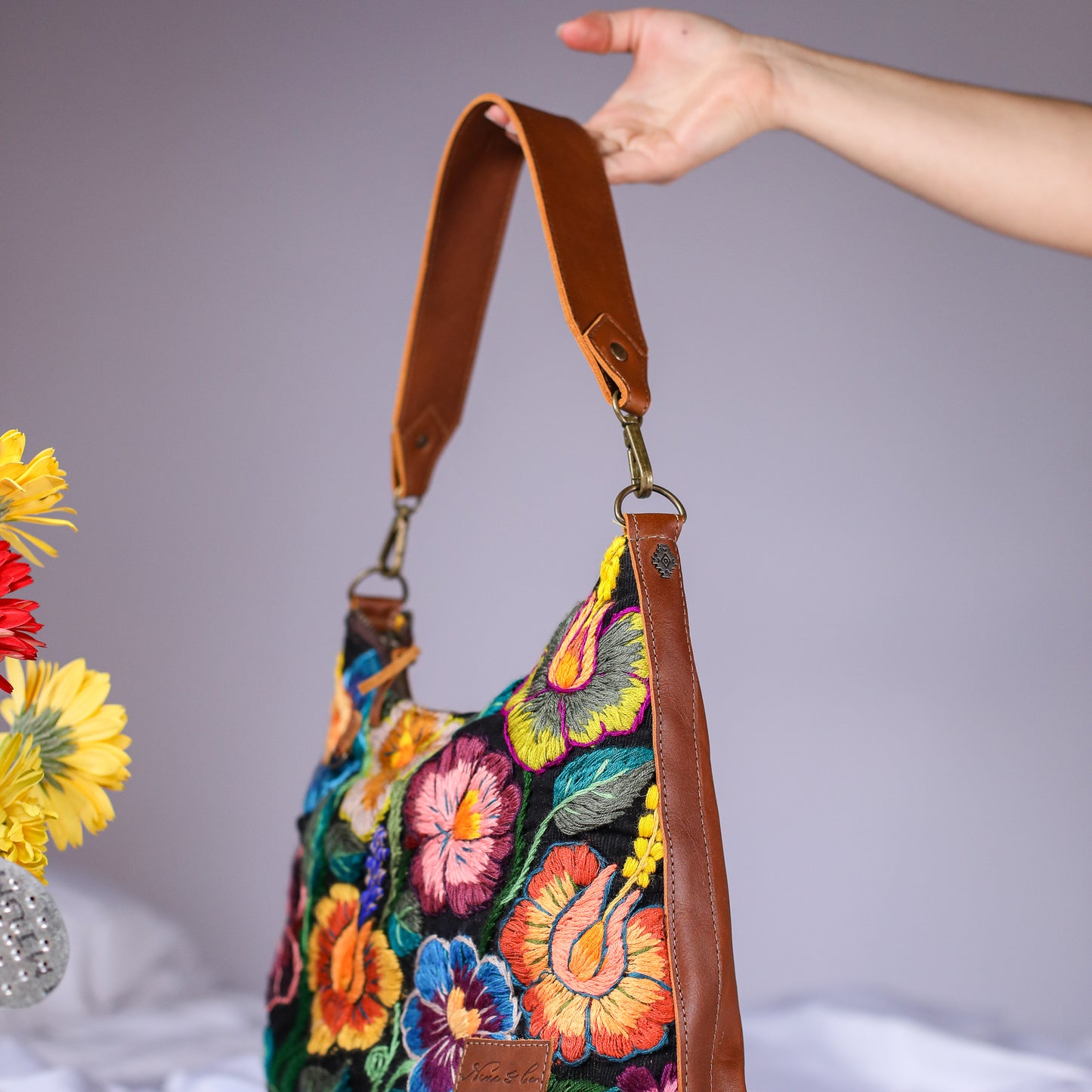 SMALL PENELOPE BAG - H&S EMBROIDERED FLORAL - CAFE - NO. 200696