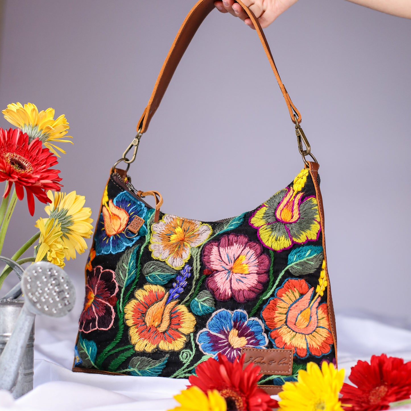 SMALL PENELOPE BAG - H&S EMBROIDERED FLORAL - CAFE - NO. 200696