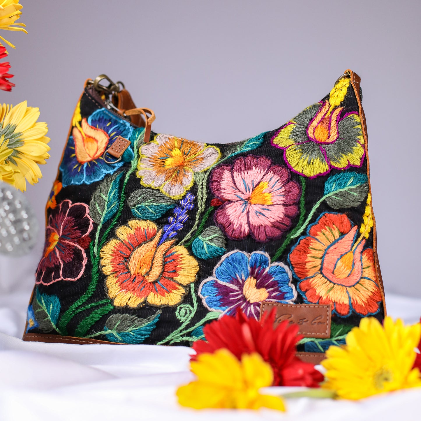 SMALL PENELOPE BAG - H&S EMBROIDERED FLORAL - CAFE - NO. 200696
