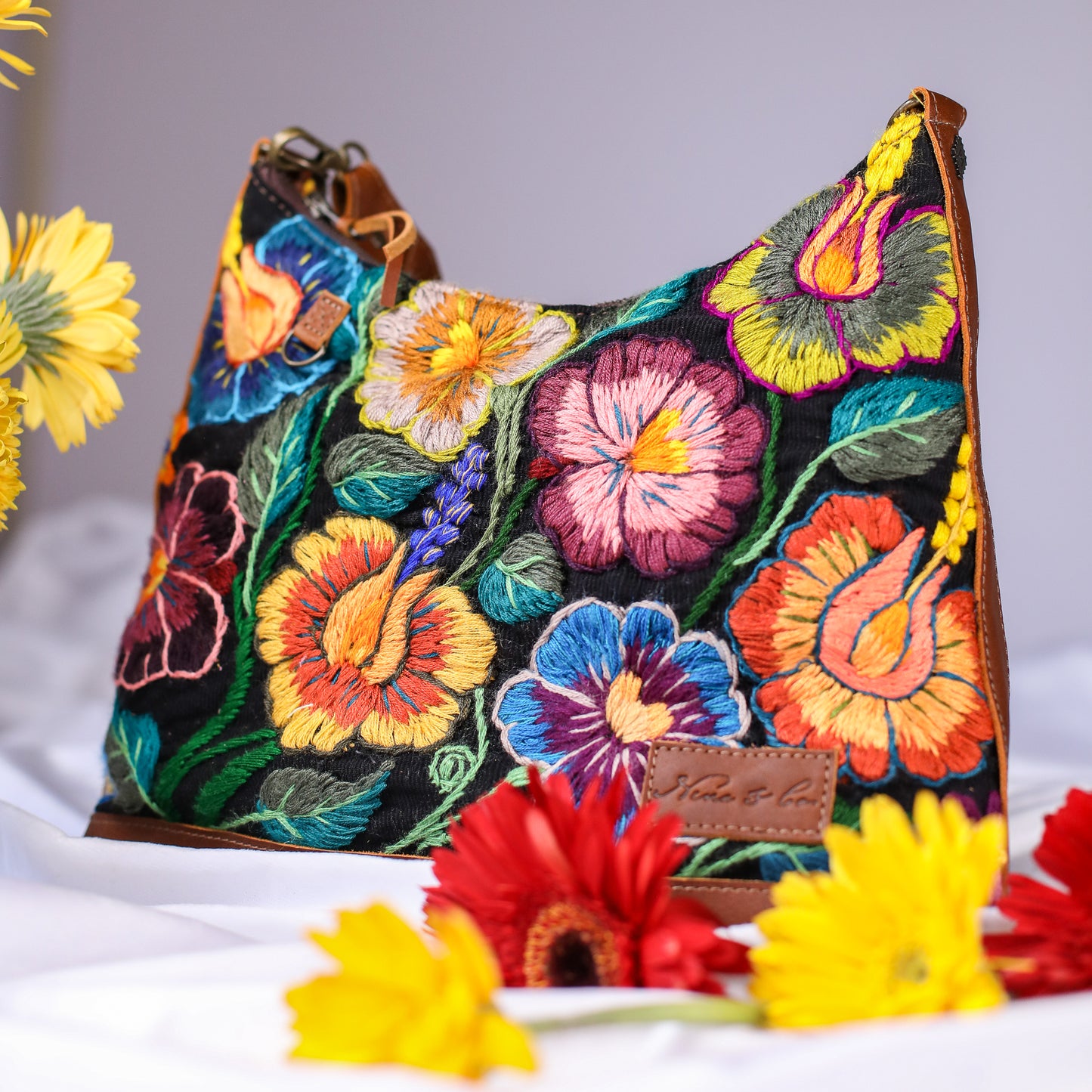 SMALL PENELOPE BAG - H&S EMBROIDERED FLORAL - CAFE - NO. 200696