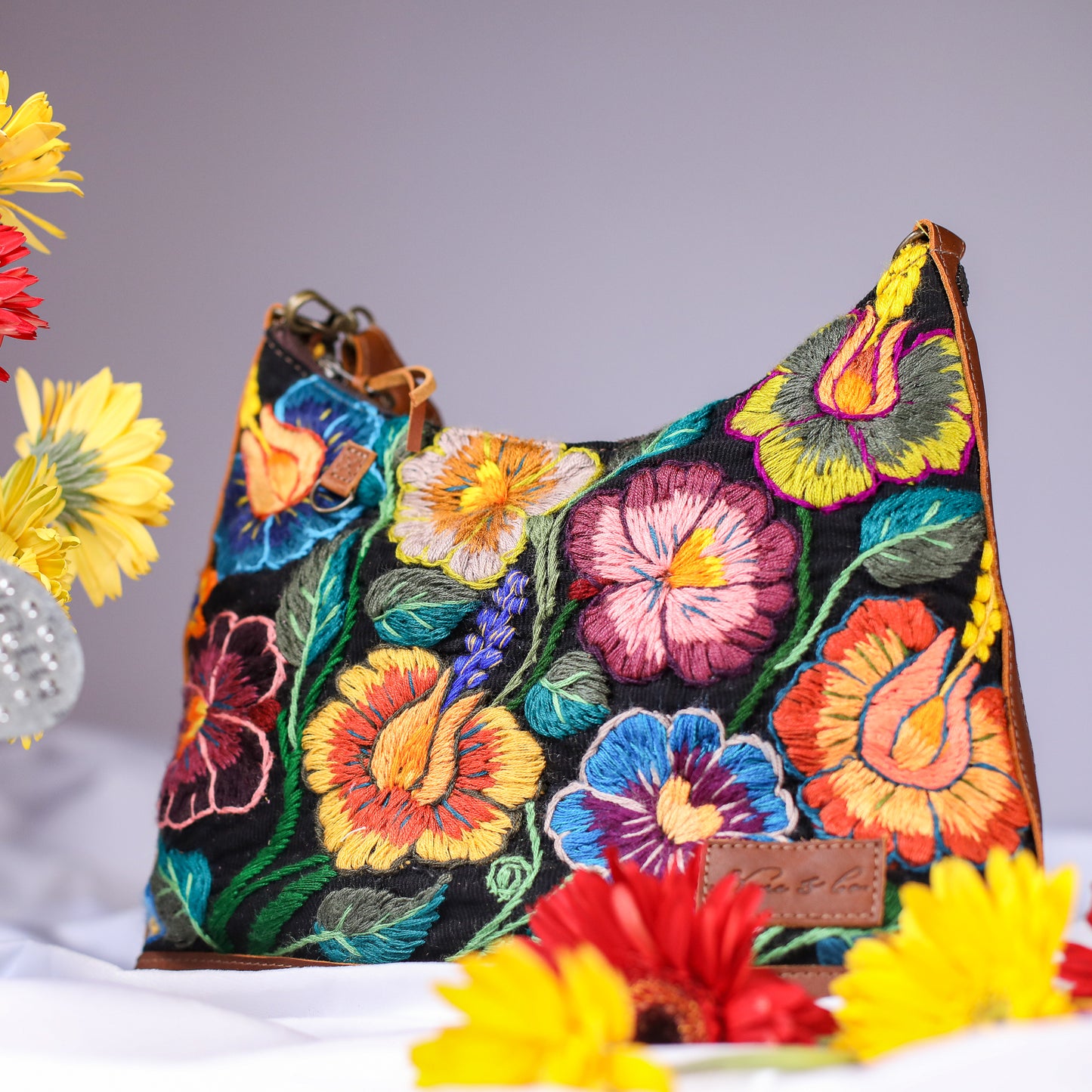 SMALL PENELOPE BAG - H&S EMBROIDERED FLORAL - CAFE - NO. 200696