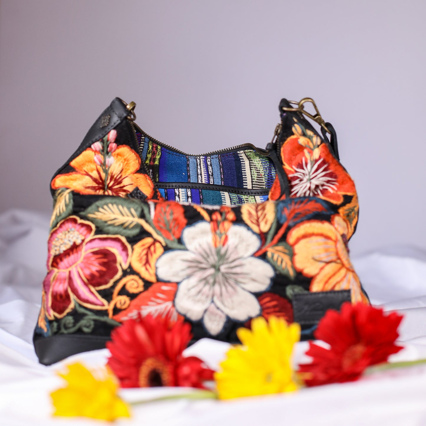 SMALL PENELOPE BAG - H&S EMBROIDERED FLORAL - BLACK - NO. 200694