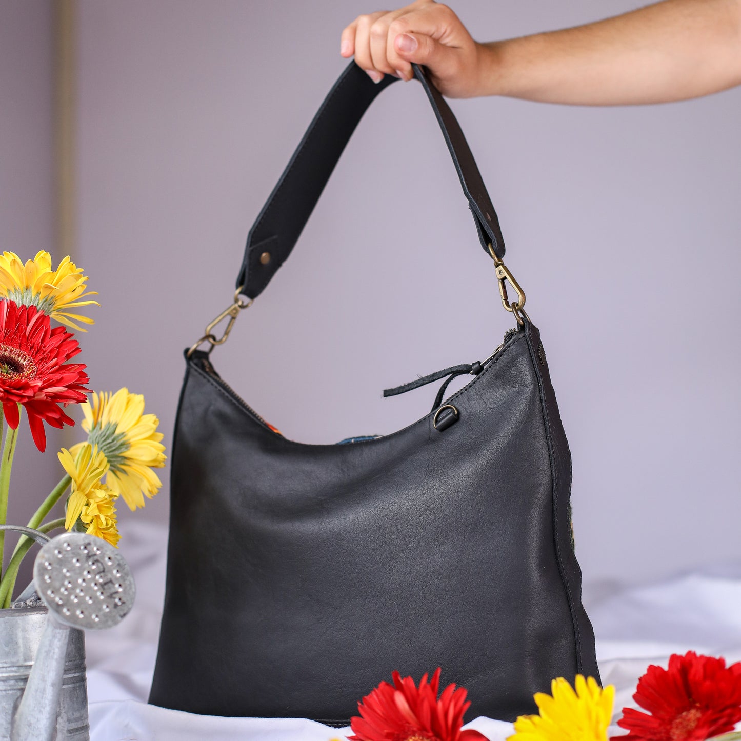 SMALL PENELOPE BAG - H&S EMBROIDERED FLORAL - BLACK - NO. 200694
