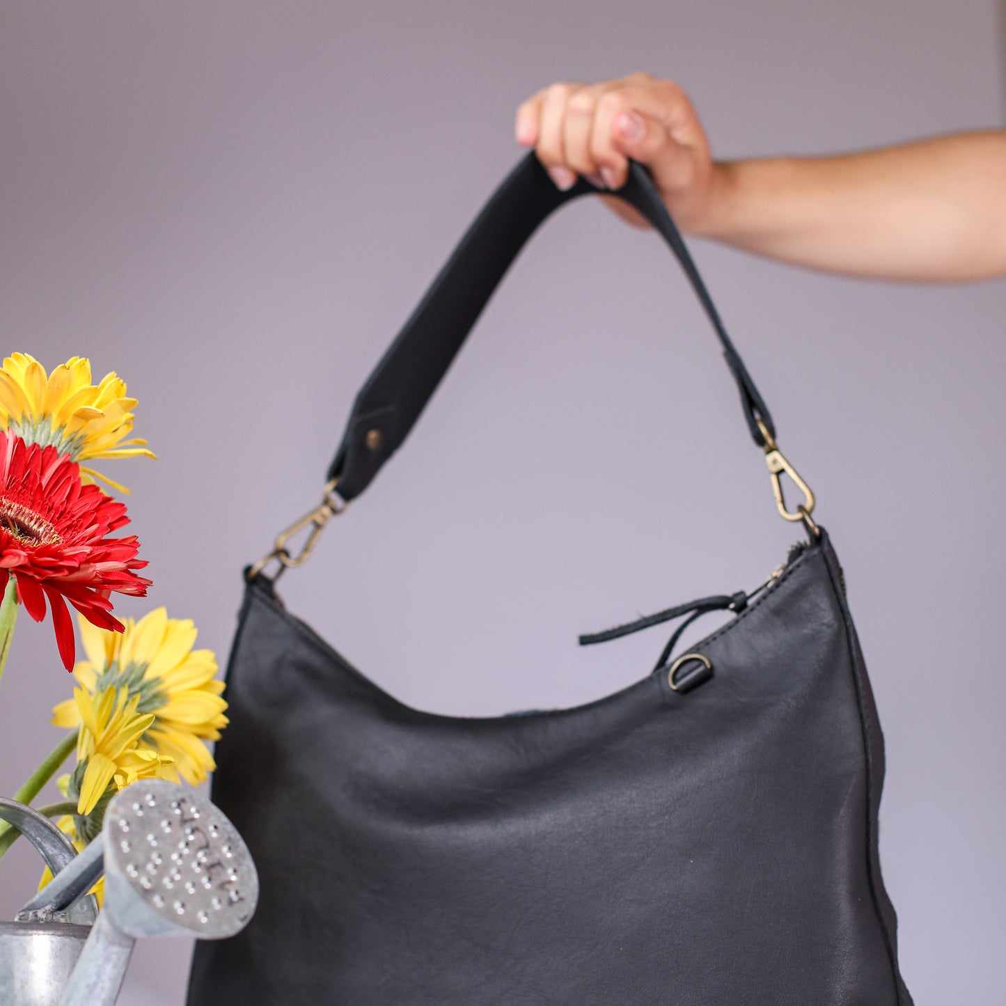 SMALL PENELOPE BAG - H&S EMBROIDERED FLORAL - BLACK - NO. 200694