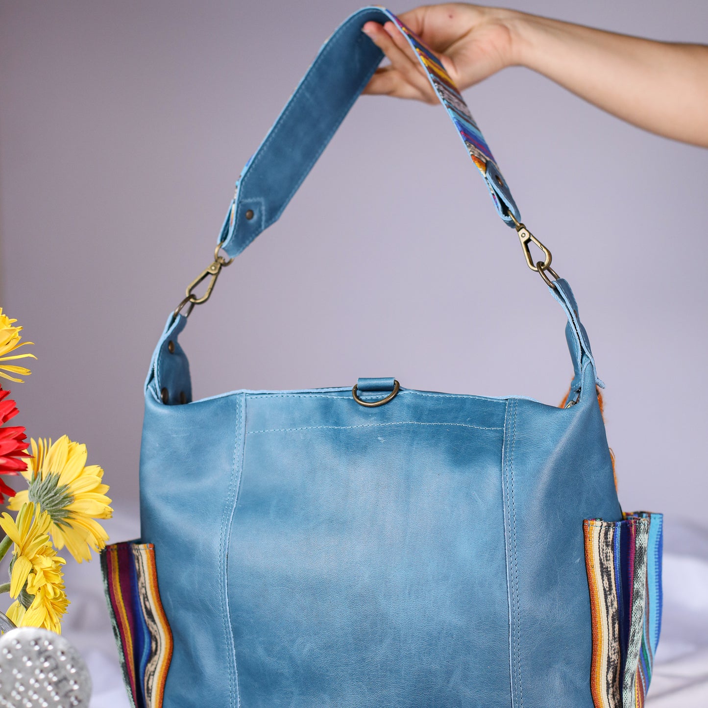 BEATRIZ MCDB + DIAMANTE STRAP - H&S EMBROIDERED FLORAL - CERULEAN - NO. 200553