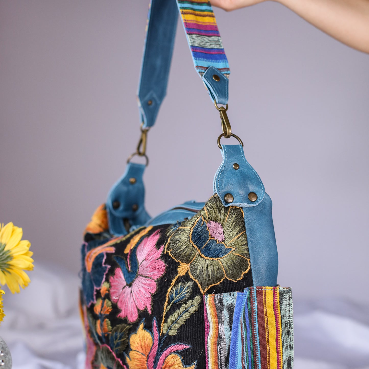 BEATRIZ MCDB + DIAMANTE STRAP - H&S EMBROIDERED FLORAL - CERULEAN - NO. 200553