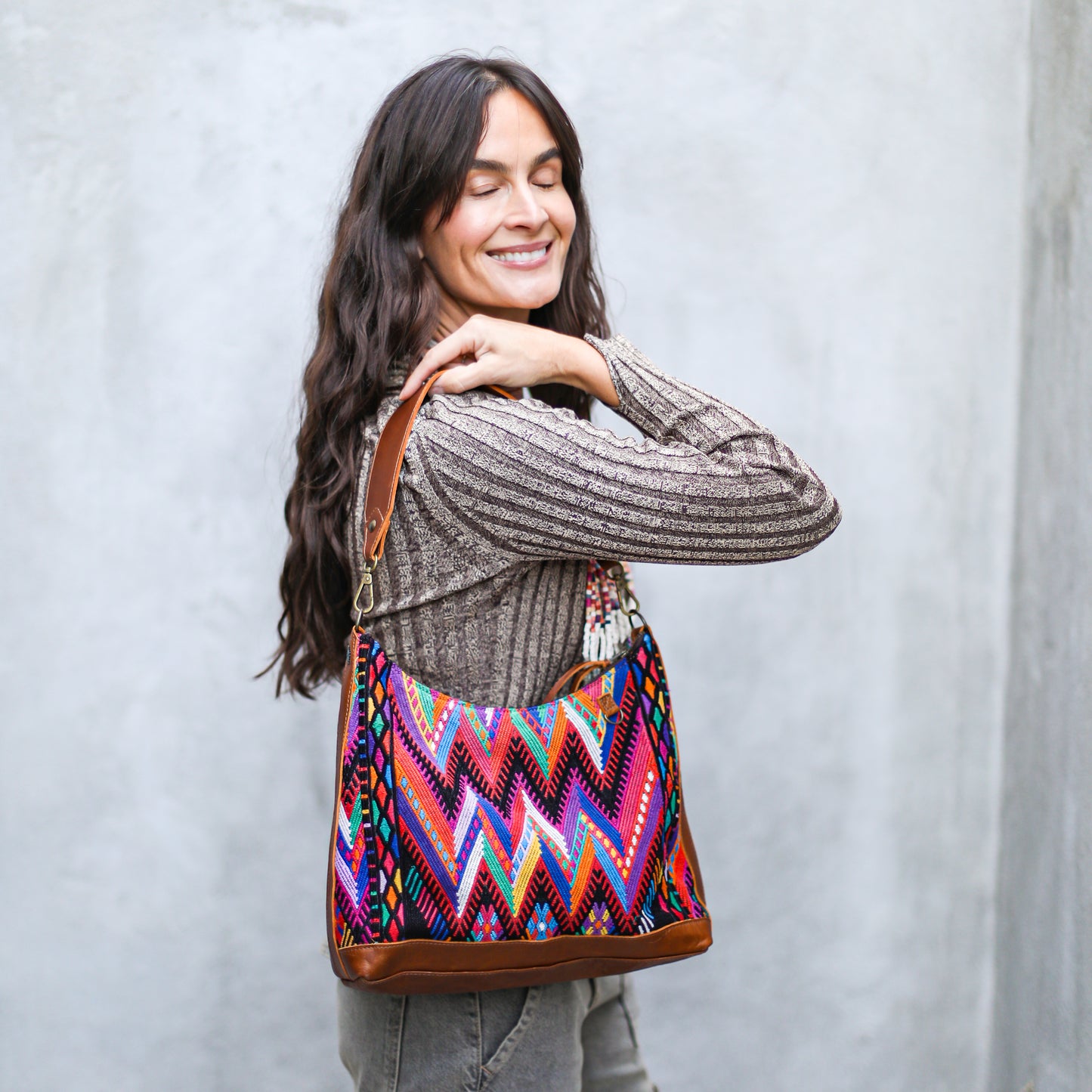 SMALL PENELOPE BAG - OOAK HUIPIL - CAFE - NO. 18758