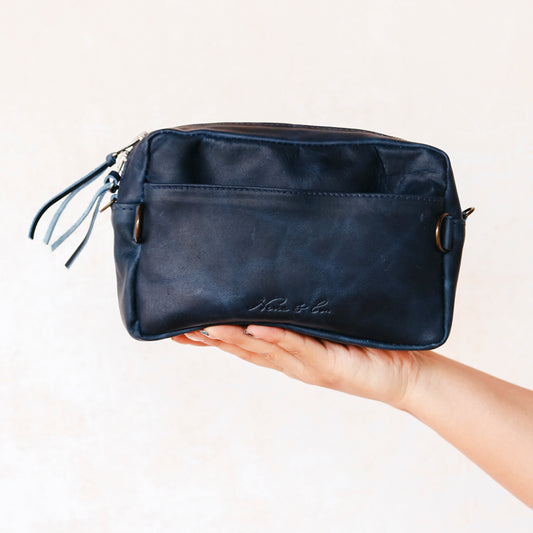 WANDER CROSSBODY BAG + WIDE STRAP SET - FULL LEATHER - NAVY