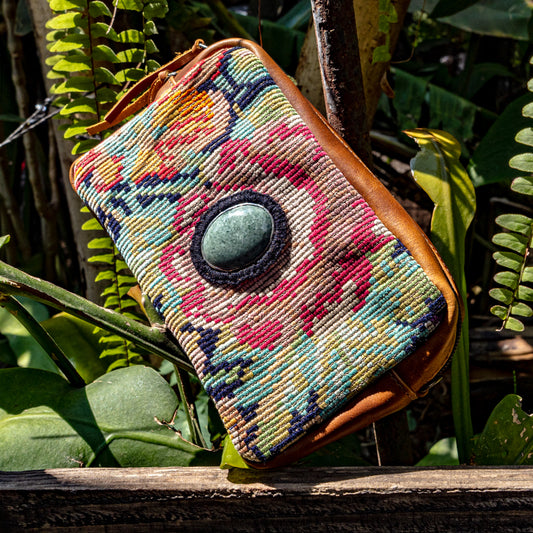 WANDER CROSSBODY BAG + STRAP SET - OOAK HUIPIL WITH JADE - CAFE - NO. 15553