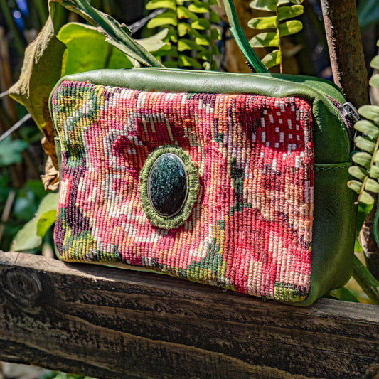 WANDER CROSSBODY BAG + STRAP SET - OOAK HUIPIL WITH JADE - EMERALD - NO. 15551