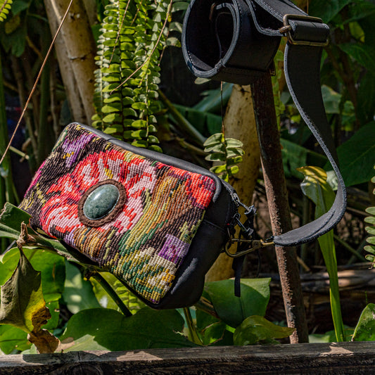 WANDER CROSSBODY BAG + STRAP SET - OOAK HUIPIL WITH JADE - BLACK - NO. 15550