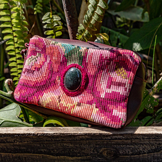 WANDER CROSSBODY BAG + STRAP SET - OOAK HUIPIL WITH JADE - VINO TINTO - NO. 15552