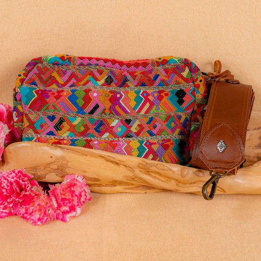 LARGE WANDER BAG + STRAP SET - OOAK HUIPIL & CORTE - CAFE - NO.16165