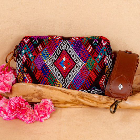 LARGE WANDER BAG + STRAP SET - OOAK HUIPIL & CORTE - CAFE - NO.16162