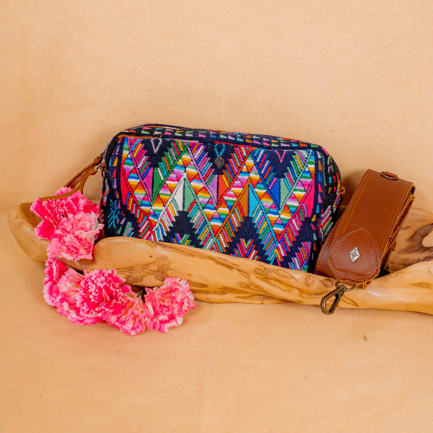 LARGE WANDER BAG + STRAP SET - OOAK HUIPIL & CORTE - CAFE - NO. 16160