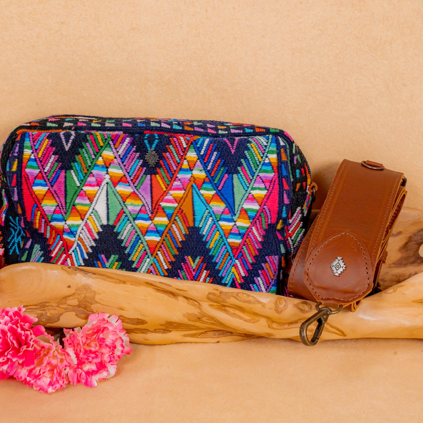 LARGE WANDER BAG + STRAP SET - OOAK HUIPIL & CORTE - CAFE - NO. 16160