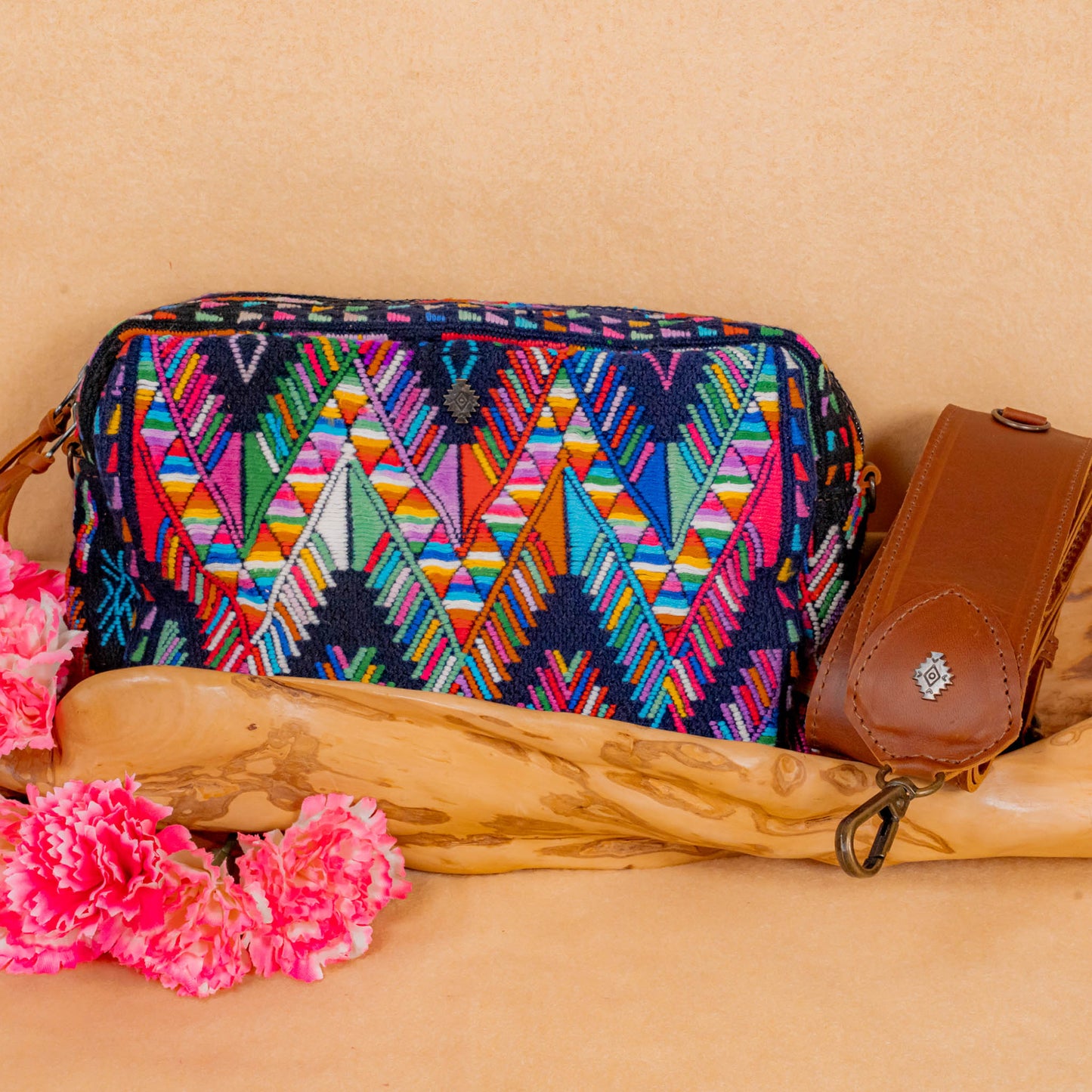 LARGE WANDER BAG + STRAP SET - OOAK HUIPIL & CORTE - CAFE - NO. 16160