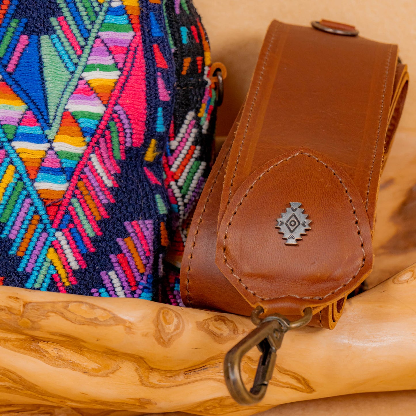 LARGE WANDER BAG + STRAP SET - OOAK HUIPIL & CORTE - CAFE - NO. 16160