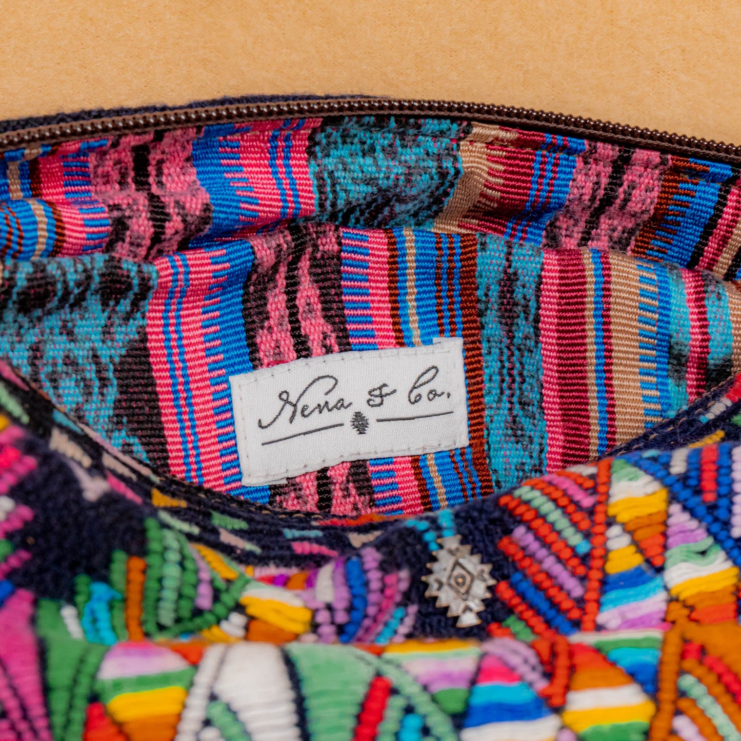 LARGE WANDER BAG + STRAP SET - OOAK HUIPIL & CORTE - CAFE - NO. 16160