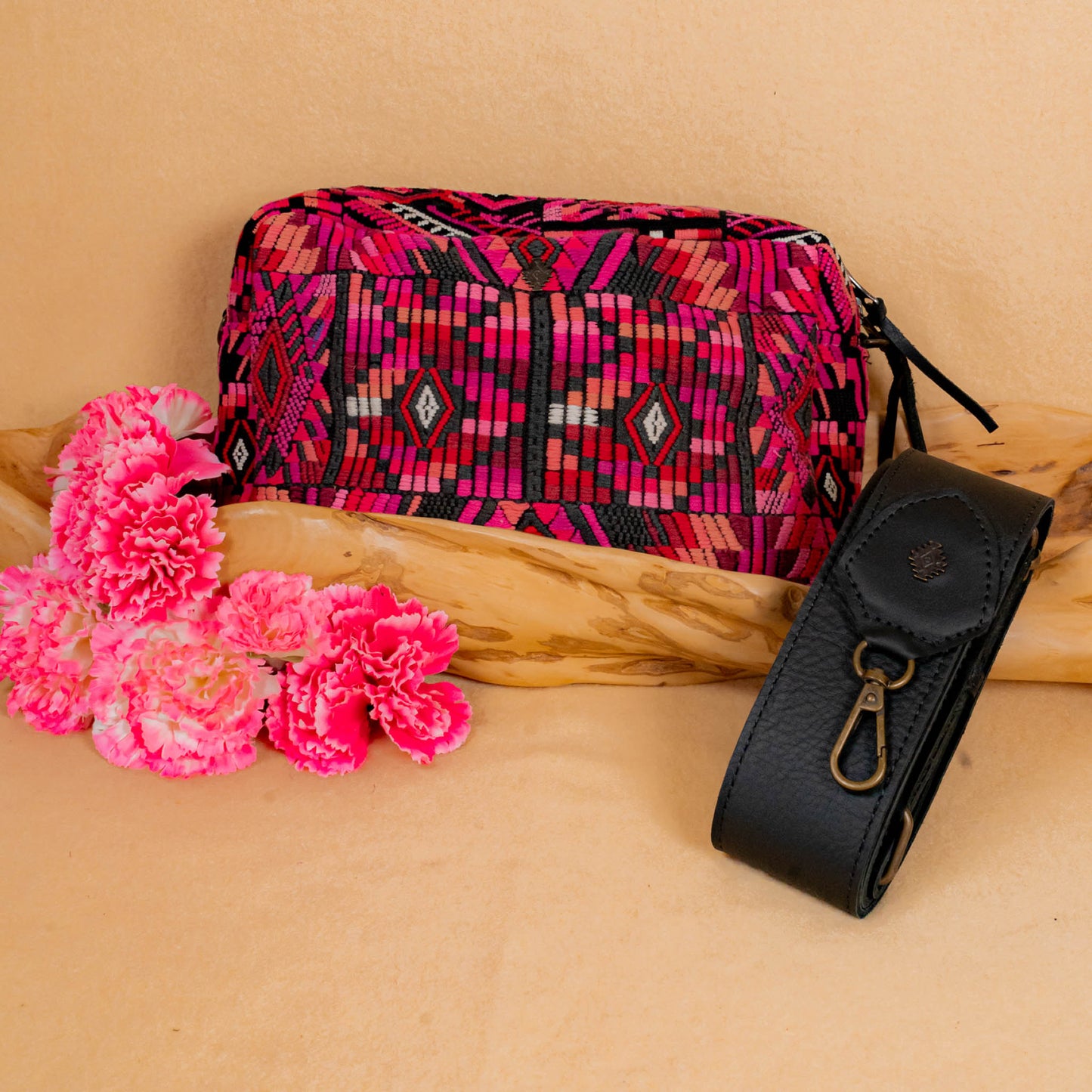 LARGE WANDER BAG + STRAP SET - OOAK HUIPIL & CORTE - BLACK - NO. 16156