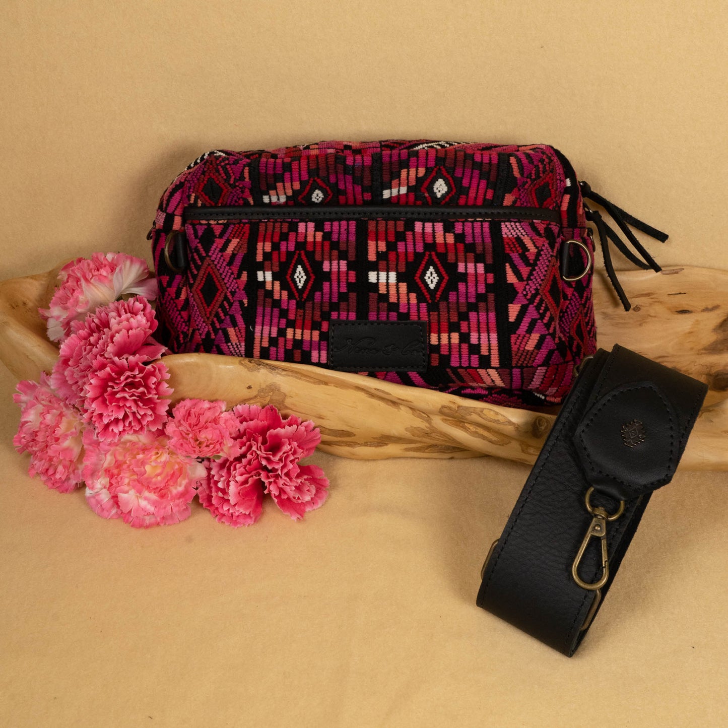 LARGE WANDER BAG + STRAP SET - OOAK HUIPIL & CORTE - BLACK - NO. 16156