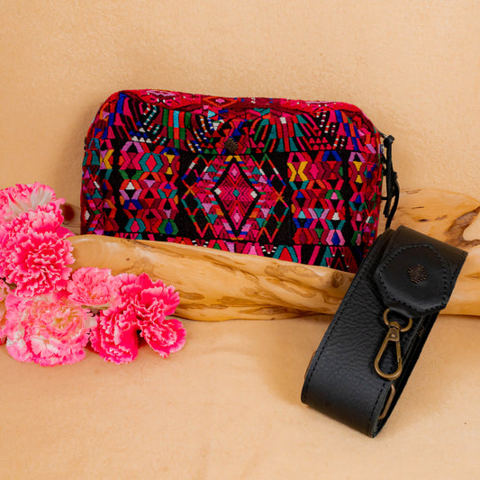 LARGE WANDER BAG + STRAP SET - OOAK HUIPIL & CORTE - BLACK - NO.16154