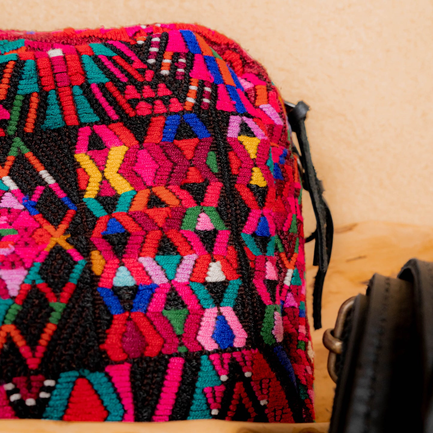 LARGE WANDER BAG + STRAP SET - OOAK HUIPIL & CORTE - BLACK - NO.16154